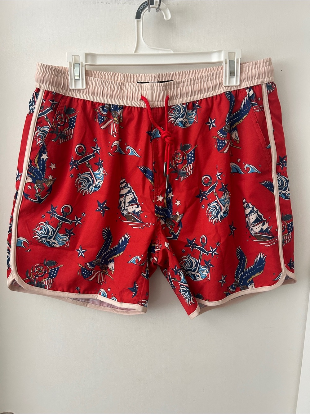 Men's Maamgic Red Nautical Print Swim Trunks